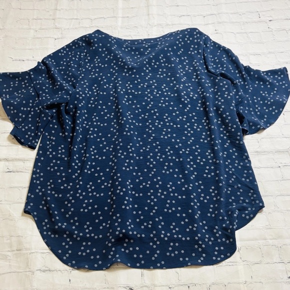 Olivia & Martin Women's Blouse Navy Blue Dot Ruffle 3/4 Sleeve Plus Size 1X - Picture 7 of 8